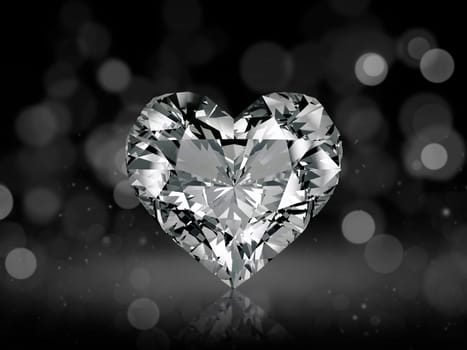 heart shaped diamond on abstract bokeh background. 3d render