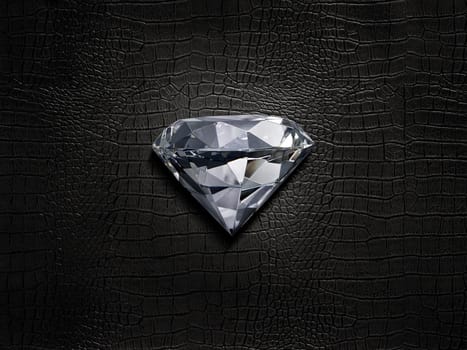 Heart shaped diamond, on a black leather background