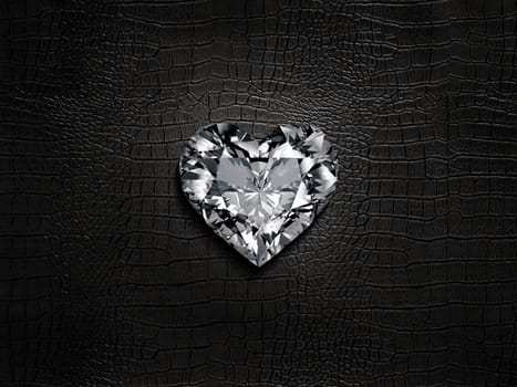 Heart shaped diamond, on a black leather background