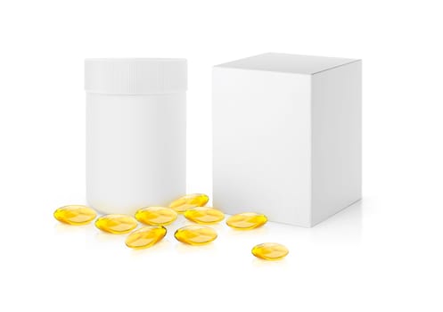 Fish oil capsule white background, health care and medical concept. 3d render