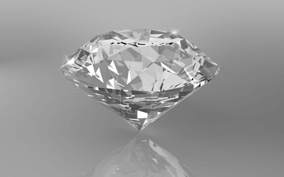 Dazzling diamond on grey background. 3D render