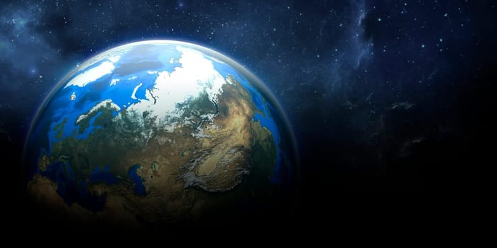 Earth planet in the outer space collage. Abstract wallpaper. Blue marble. Our home. 3d render