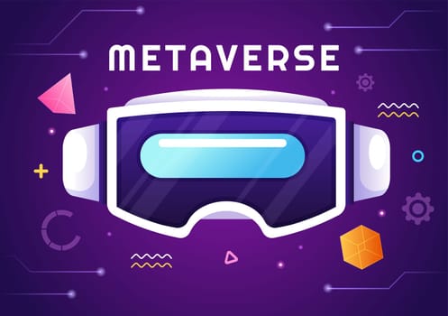 Metaverse Digital Virtual Reality Technology wears VR Glasses for Future Innovation and Communication in Hand Drawn Flat Cartoon Illustration