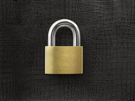 golden closed lock on a black leather background