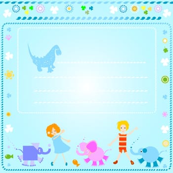 colorful background for kids with happy children and colorful flowers