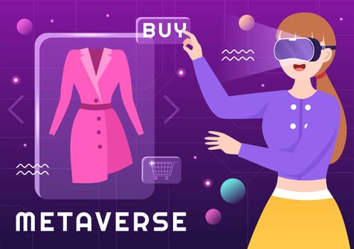 Metaverse Digital Virtual Reality Technology wears VR Glasses for Future Innovation and Communication in Hand Drawn Flat Cartoon Illustration