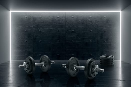 Image of dumbbell in the gym. The concept of sport and healthy lifestyle