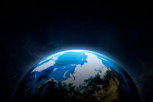 Night world in outer space abstract wallpaper, city lights on planet civilization. 3d render