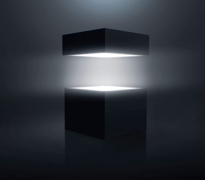 (3D rendering, illustration) Open the mysterious Pandora's box with rays of light