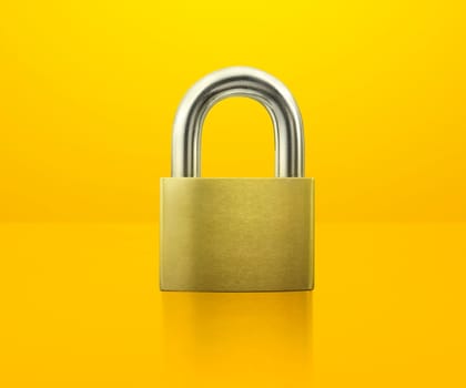 Locked Padlock on yellow background idea concept