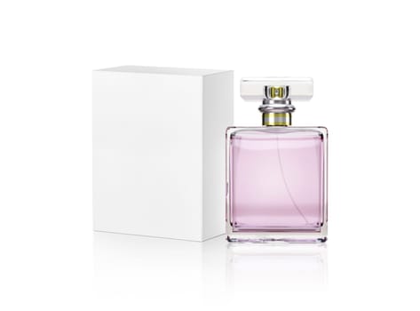 Perfume bottle and white packaging box