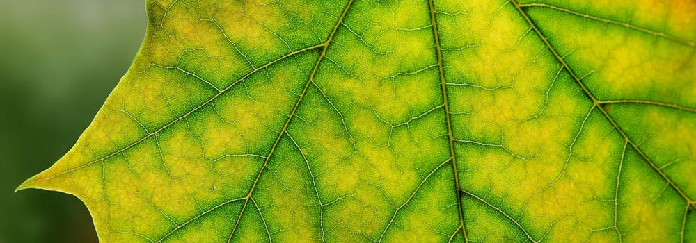 Closeup view of the colourful maple leaf. Abstract panoramic background.