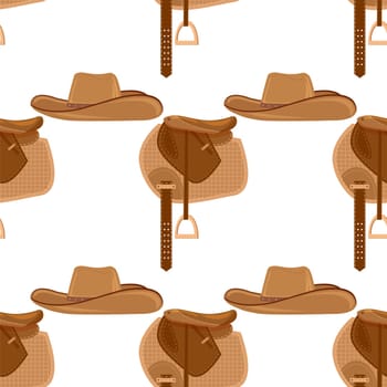 General Grey Saddle Isolated on White Background. Seamless Pattern.
