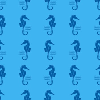 Blue Seahorse Icon. Logo design on White Background. Tropical Exotic Fish.