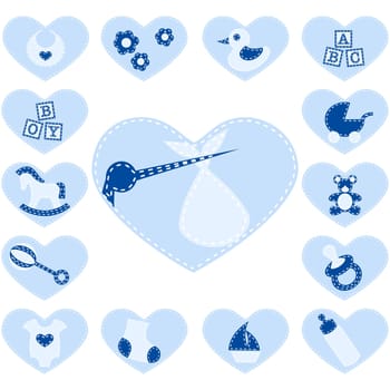 15 Adorable baby buttons that look like quilt patches. Graphics are grouped and in several layers for easy editing. The file can be scaled to any size.