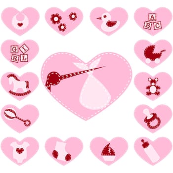 15 Adorable baby buttons that look like quilt patches. Graphics are grouped and in several layers for easy editing. The file can be scaled to any size.