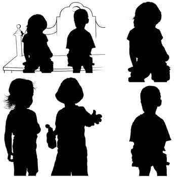 Childrens Games 07 - detailed silhouettes as illustrations, vector