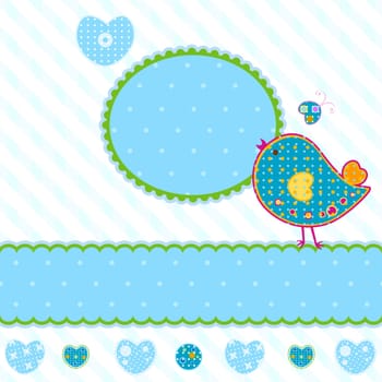 funny frame with cute little bird, background for kids