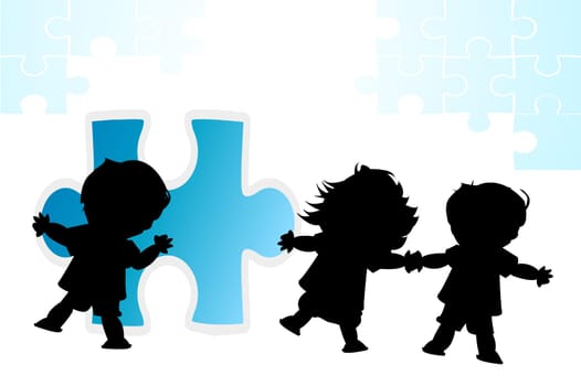 children trying to make a puzzle