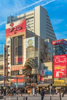 tokyo, japan - december 25 2020: Entrance of Nakano Sun Mall arcade shopping street leading to Nakano Broadway famous for Otaku subculture related shops in Tokyo.