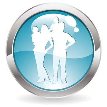 Three Dimensional circle button with family icon, vector illustration