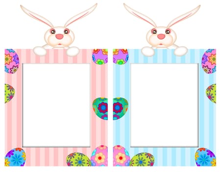 Easter Bunny Rabbit Picture Frame with Stripes and Floral Eggs Illustration