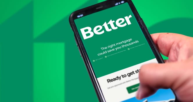 San Francisco, CA, US, May 2022: hand holding a phone with Better company web page on screen. Better is an American company which operates an online platform for mortgage