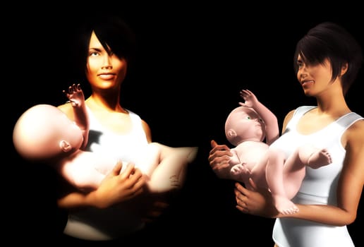 An image of some mothers and baby daughters, this image would be suitable for Mothers Day concepts.