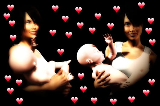 An image of some mothers and baby daughters, this image would be suitable for Mothers Day concepts.