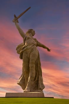 The Motherland monument in Volgograd in sunrise.