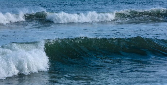 The Big beautiful waves in the Pacific ocean  on Kamchatka peninsula