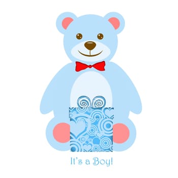 It's a Boy Blue Teddy Bear with Present Illustration