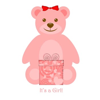 Pink Girl Teddy Bear with Present Illustration