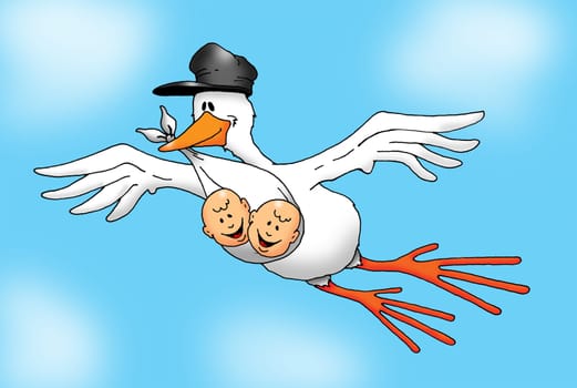 Image of a Stork carrying Twins.