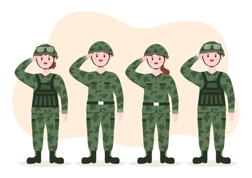 Military Army Force Template Hand Drawn Cute Cartoon Flat Illustration with Soldier, Weapon, Tank or Protective Heavy Equipment