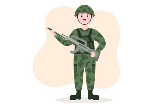 Military Army Force Template Hand Drawn Cute Cartoon Flat Illustration with Soldier, Weapon, Tank or Protective Heavy Equipment