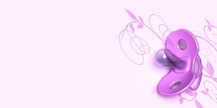 Pink Pacifier over a floral background, concept for a new born baby girl