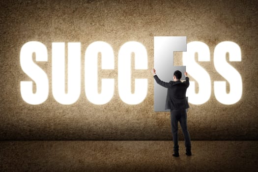 Concept of success, asian business man with text.