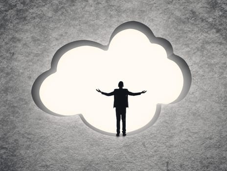 Cloud concept with a man face the cloud.