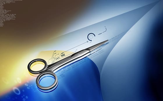 Digital illustration of surgical scissors in colour background