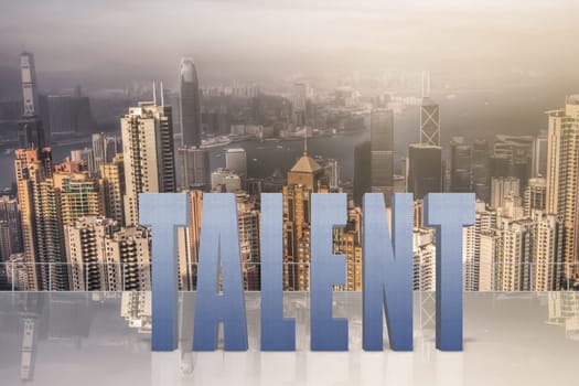 Concept of talent, ability, capacity etc with 3d text under sky in the modern city.