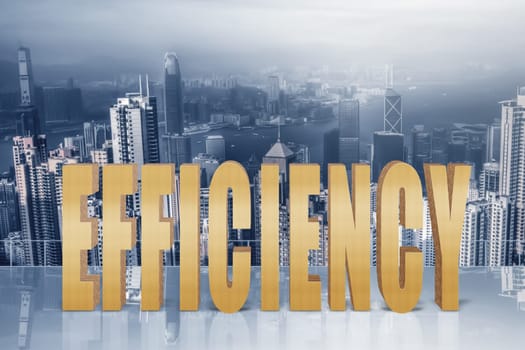 Concept of capacity, efficiency, performance etc with 3d text under sky in the modern city.
