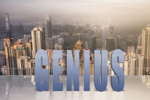 Concept of talent, ability, capacity etc with 3d text under sky in the modern city.