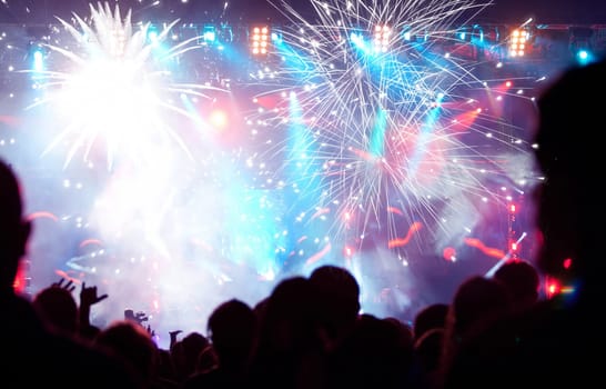 Fireworks and crowd celebrating the New year