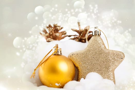 Golden Christmas background with christmas ball and star