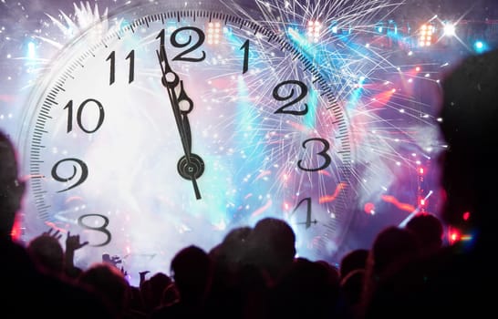Fireworks and crowd celebrating the New year