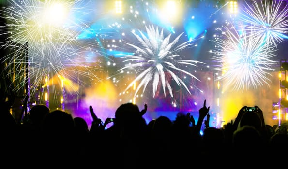 Fireworks and crowd celebrating the New year