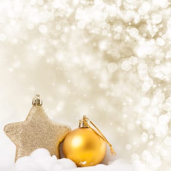 Golden Christmas background with christmas ball and star