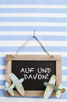 Rustic chalk tadel on striped background with paper planes