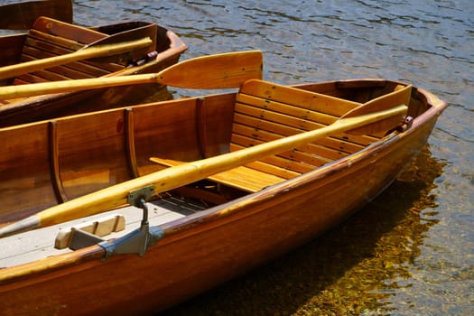 Detail view of a rowboat on the shore of Lake Titisee in the Black Forest